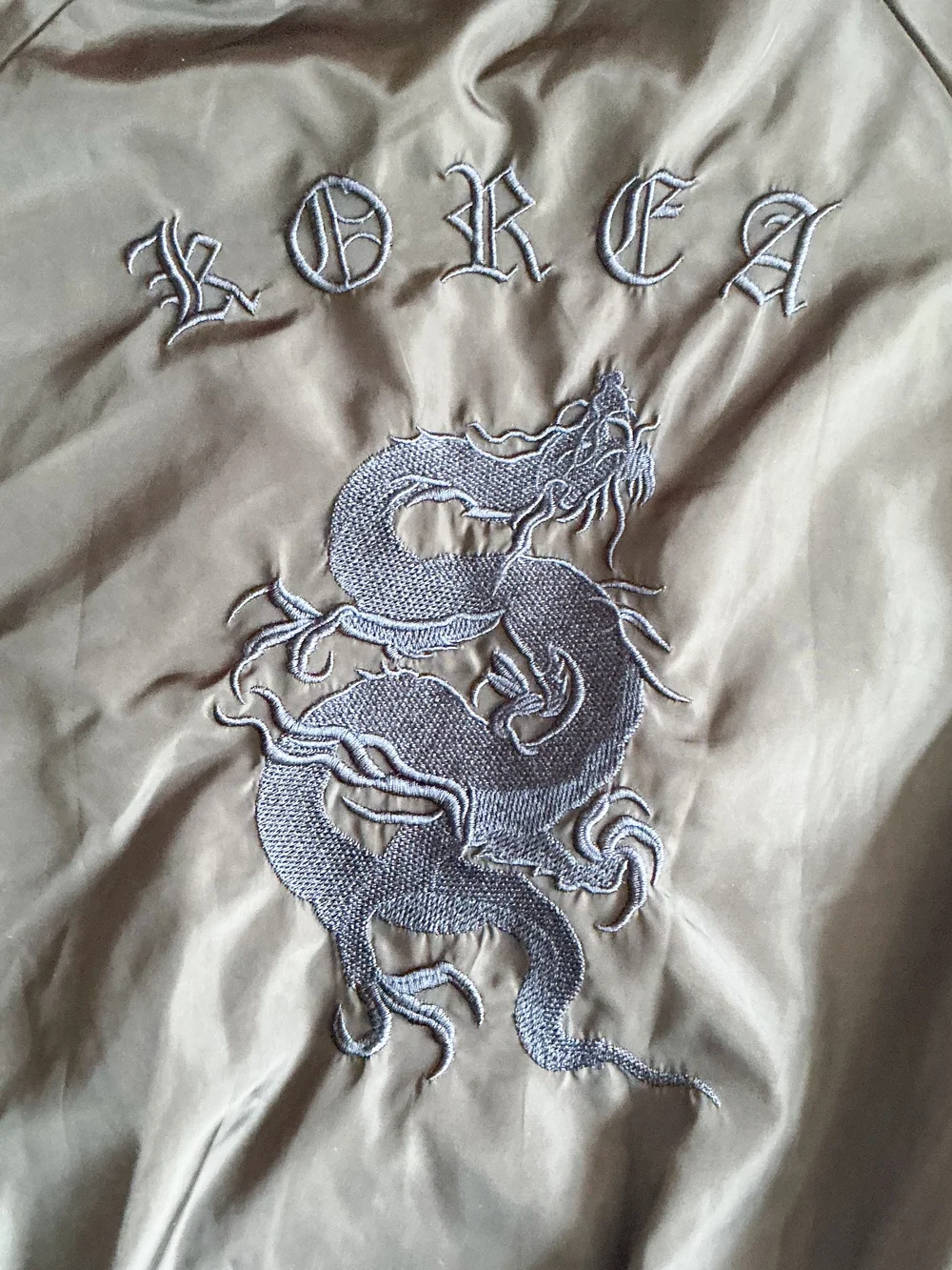 Xinmu Zicun Korea Black  Blue Satin Bomber Jacket Embroidered Dragon Sukajan Lg